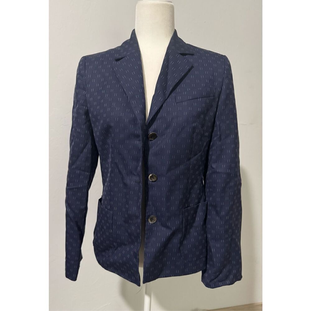 Louis Feraud blue navy wool & cashmere blend button front blazer 6